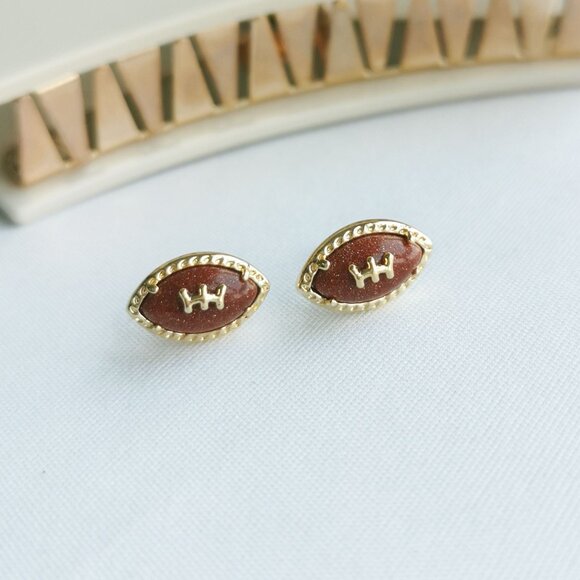 Kendra Scott Football Gold Orange Goldstone Stud Earrings - Picture 3 of 3